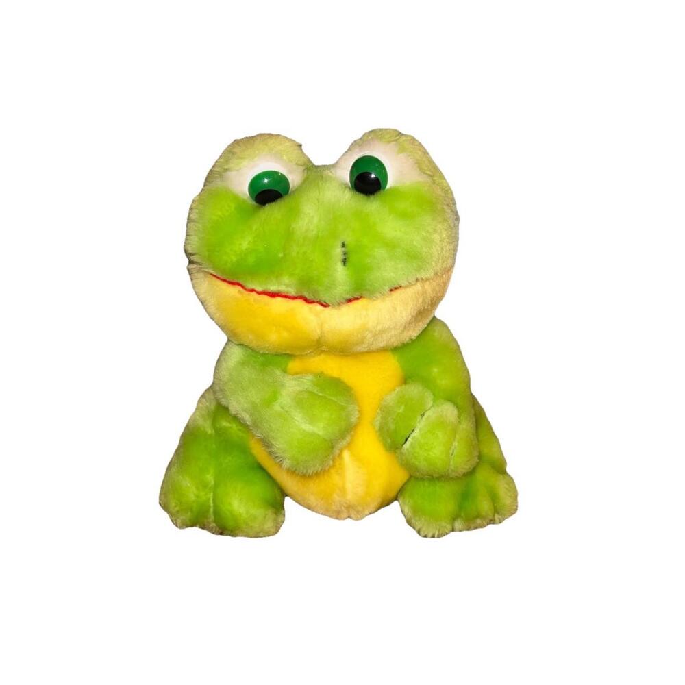 Vintage 2001 KellyToy 11" Plush Frog Stuffed Animal Toy Green Yellow EUC Kidcore